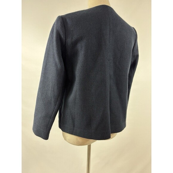 Massimo Dutti Blazer Navy Blue Tweed 4 Italian Fabric Boxy Open Front - Picture 2 of 10